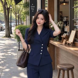 [260712] Set Vest Nữ Công Sở Cao Cấp Áo Vest Tay Ngắn Quần Ống Suông Thanh Lịch Sang Trọng 7