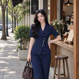 [260712] Set Vest Nữ Công Sở Cao Cấp Áo Vest Tay Ngắn Quần Ống Suông Thanh Lịch Sang Trọng 8