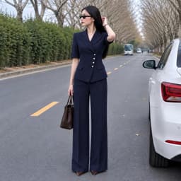 [260712] Set Vest Nữ Công Sở Cao Cấp Áo Vest Tay Ngắn Quần Ống Suông Thanh Lịch Sang Trọng 6
