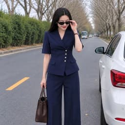 [260712] Set Vest Nữ Công Sở Cao Cấp Áo Vest Tay Ngắn Quần Ống Suông Thanh Lịch Sang Trọng 3