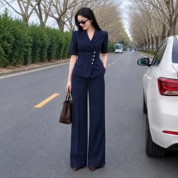 [260712] Set Vest Nữ Công Sở Cao Cấp Áo Vest Tay Ngắn Quần Ống Suông Thanh Lịch Sang Trọng 5
