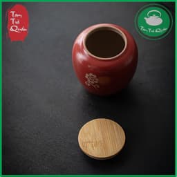Hũ sứ đựng trà Cảnh Đức men đỏ họa tiết cát tường 4