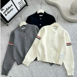 Áo cardigan nữ thời trang, Áo len & Cardigan Cổ Tròn Tay Kẻ Dễ Thương Phong Cách  Hàn Quốc Nhẹ Nhàng Chất vải nỉ hai da 3