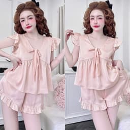 Bộ Đồ Ngủ Nữ HEUN YOUNG Tiểu Thư Tay Cánh Tiên Cột Nơ Đùi Bèo, Lụa Latin Mềm Mịn Freesize 45-63kg 4