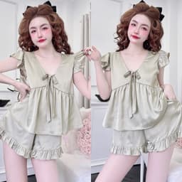 Bộ Đồ Ngủ Nữ HEUN YOUNG Tiểu Thư Tay Cánh Tiên Cột Nơ Đùi Bèo, Lụa Latin Mềm Mịn Freesize 45-63kg 6