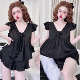 Bộ Đồ Ngủ Nữ HEUN YOUNG Tiểu Thư Tay Cánh Tiên Cột Nơ Đùi Bèo, Lụa Latin Mềm Mịn Freesize 45-63kg 3