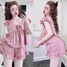 Bộ Đồ Ngủ Nữ HEUN YOUNG Tiểu Thư Tay Cánh Tiên Cột Nơ Đùi Bèo, Lụa Latin Mềm Mịn Freesize 45-63kg 7