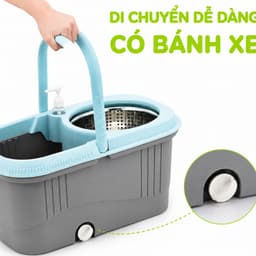 Bộ Cây Lau Nhà 9559 Việt Nhật Thùng Xoay Inox Cao Cấp Chổi Lau 360 Độ Cán Inox Chống Gỉ GD323 5
