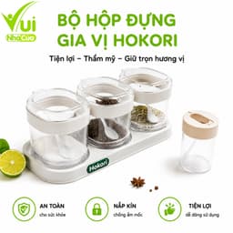 Bộ 4 Hũ Đựng Gia Vị Kèm Thìa Có Nắp Đạy 2937 Hokori GD315 - Hộp Đựng Gia Vị Nhựa Trong Suốt Hokori 2
