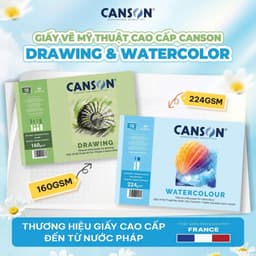 GIẤY CANSON VÂN MỊN 160GSM / 224GSM TẬP 10 TỜ| GIẤY VẼ MỸ THUẬT LUYỆN CHÌ, MÀU NƯỚC 5