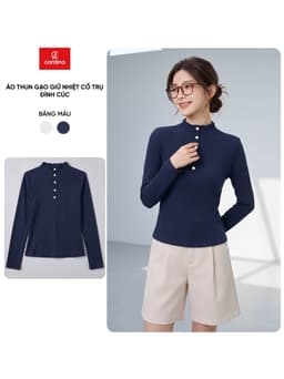 Áo thun nữ CARDINA chất liệu thun gạo giữ nhiệt cổ trụ đính cúc 6AHF03 1
