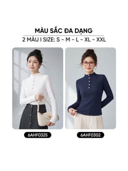 Áo thun nữ CARDINA chất liệu thun gạo giữ nhiệt cổ trụ đính cúc 6AHF03 3