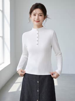 Áo thun nữ CARDINA chất liệu thun gạo giữ nhiệt cổ trụ đính cúc 6AHF03 5