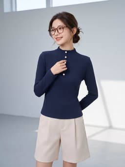 Áo thun nữ CARDINA chất liệu thun gạo giữ nhiệt cổ trụ đính cúc 6AHF03 6
