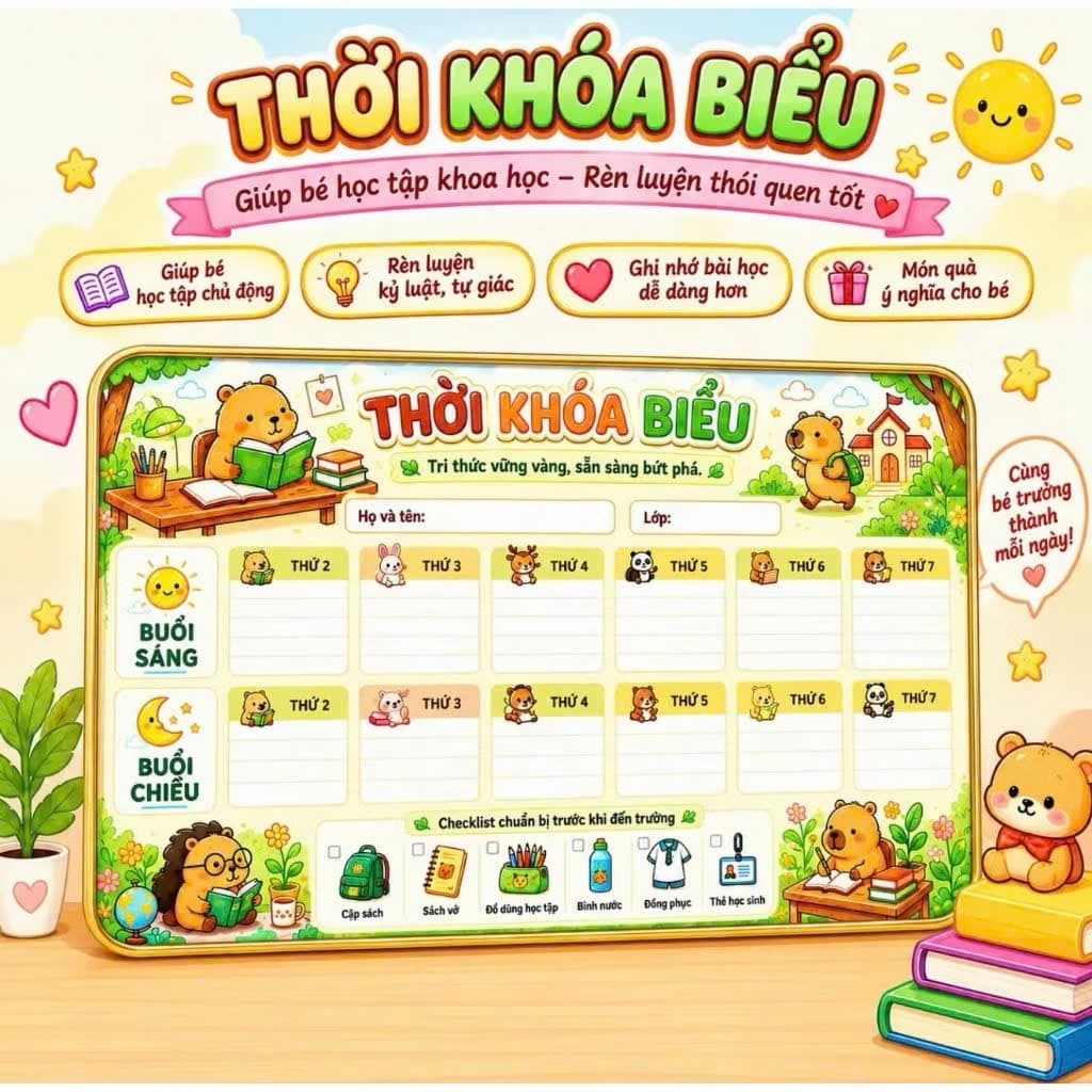 Bảng Thời Khóa Biểu Để Bàn 20x30cm - Bảng Lịch Học Cho Học Sinh, Trang Trí Bàn Học