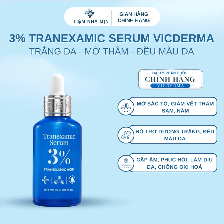 Serum Tranexamic 3% VICDERMA Trắng Da, Mờ Thâm Nám, Chống Lão Hoá 50ML