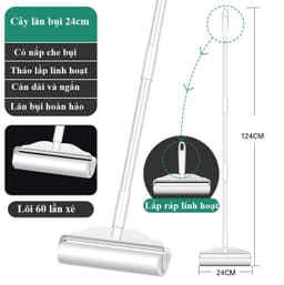 Cây Lăn Bụi 24cm Cán Dài Có Điều Chỉnh - Dụng Cụ Lăn Lông Chó Mèo, Chăn Ga, Lăn Bụi Sàn Nhà 9