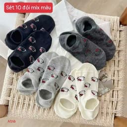 Sét 10 đôi tất lười mèo kitty chất cotton thoáng khí A3TI5 2