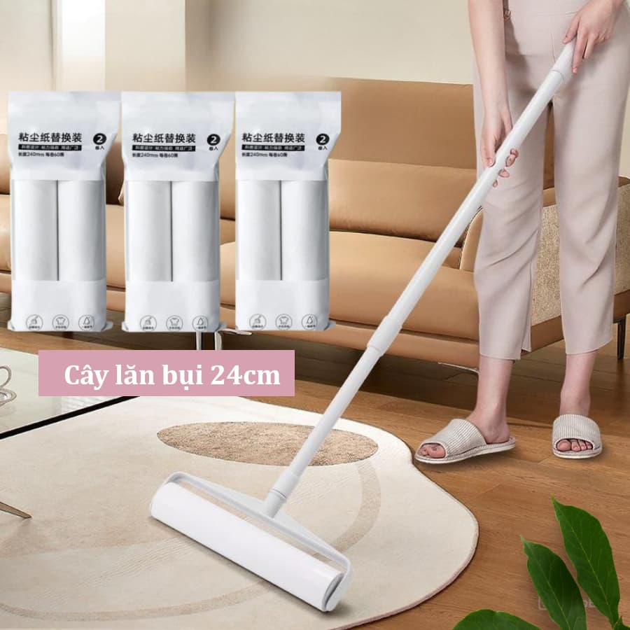 COMBO 1 Cây + 6 Lõi Lăn Bụi 24cm Cán Dài Có Điều Chỉnh - Dụng Cụ Lăn Lông Chó Mèo, Chăn Ga, Lăn Bụi Sàn Nhà