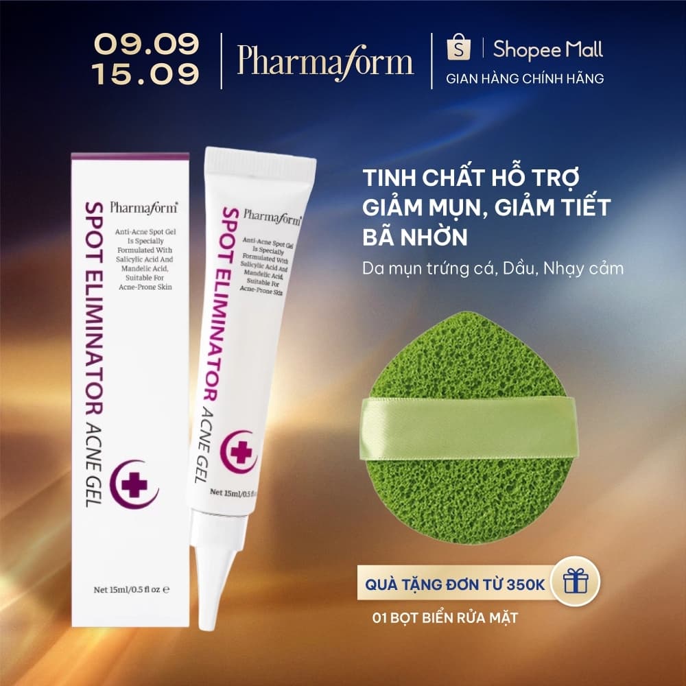 Tinh chất hỗ trợ giảm mụn trứng cá, giảm tiết bã nhờn PHARMAFORM Spot Eliminator Acne Gel - 15ml