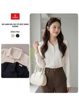 Áo sơ mi nữ CARDINA chất liệu linen dài tay cổ đức dáng suông 6ASD08 1