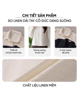 Áo sơ mi nữ CARDINA chất liệu linen dài tay cổ đức dáng suông 6ASD08 2