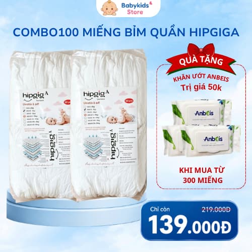 [Combo 50/100 miếng] Tã Bỉm Quần HIPGIG hàng nội địa đủ size M/L/XL/XXL/XXXL cho bé - Mẫu Mới Chất Lượng Không Đổi