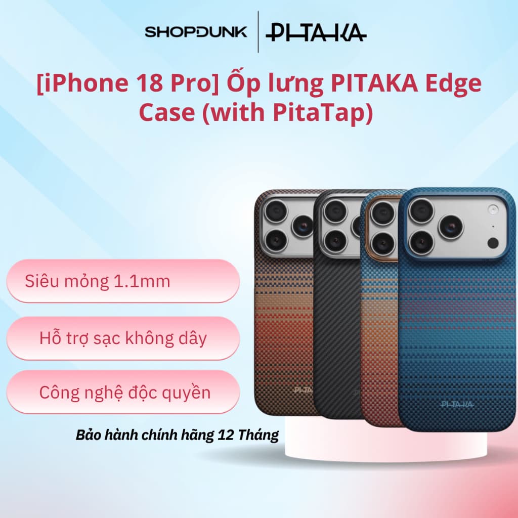 [iPhone 18 Pro] Ốp lưng PITAKA Edge Case (with PitaTap) bảo vệ chống sốc tích hợp sạc không dây mỏng nh