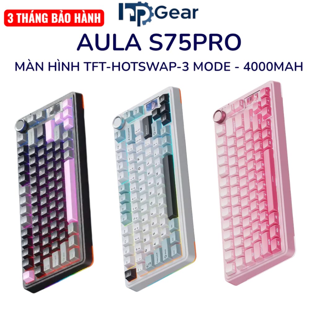 Bàn phím cơ không dây AULA S75 Pro (S75Pro) - 3 Mode Kết Nối, Màn Hình TFT, Núm Xoay, Hỗ Trợ Hotswap - Bảo Hành 3 tháng