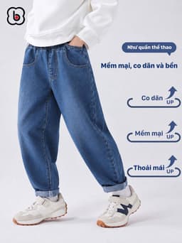 Quần jeans cho bé trai BabyloveGO, quần dài bé trai bé gái dáng baggy phong cách Hàn quốc QJ08 2