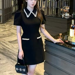 HB - Đầm Đen Cổ Đính Đá Dáng Xòe Tay Bồng Váy Liền Tiểu Thư Dự Tiệc Sang Chảnh D32 2