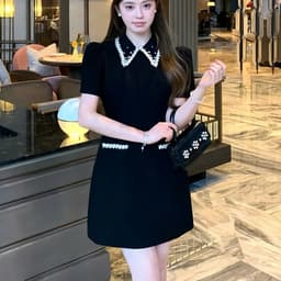 HB - Đầm Đen Cổ Đính Đá Dáng Xòe Tay Bồng Váy Liền Tiểu Thư Dự Tiệc Sang Chảnh D32 3