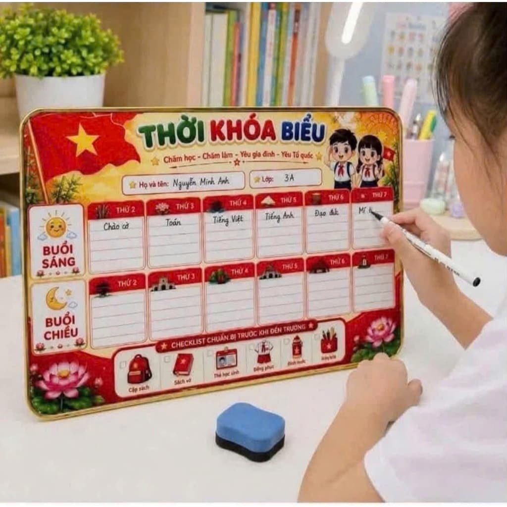 Bảng Thời Khóa Biểu Tráng Gương Để Bàn Kích Thước 20x30cm, Bền Đẹp, Chống Nước, Dễ Lau Chùi