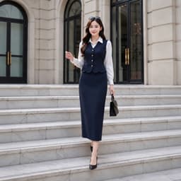 Set Bộ Công Sở Nữ Cao Cấp Áo Ôm Eo Chân Váy Dài Suông Thanh Lịch Tôn Dáng Đi Làm 2