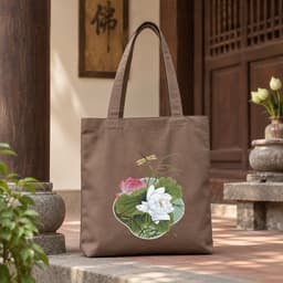 Túi tote canvas vải nâu hoa sen túi đi chùa túi làm quà size to đựng vừa A4 tsn1000 1