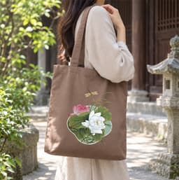 Túi tote canvas vải nâu hoa sen túi đi chùa túi làm quà size to đựng vừa A4 tsn1000 3