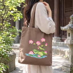 Túi tote canvas vải nâu hoa sen túi đi chùa túi làm quà size to đựng vừa A4 tsn1001 3
