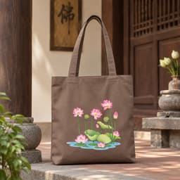 Túi tote canvas vải nâu hoa sen túi đi chùa túi làm quà size to đựng vừa A4 tsn1001 2