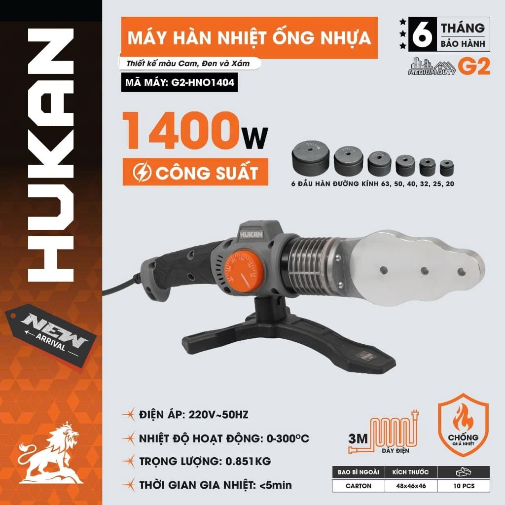 Máy hàn ống nhựa HUKAN G1-HN2430, Điều chỉnh nhiệt 0 - 300 độ C, Công suất lớn 900W - Chính Hãng