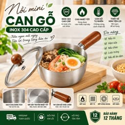 Nồi Inox Tay Cầm Cán Gỗ Mini 14cm Cao Cấp Phù Hợp Nấu 1 Gói Mì, Luộc Trứng, Nấu Cháo, Sữa 1