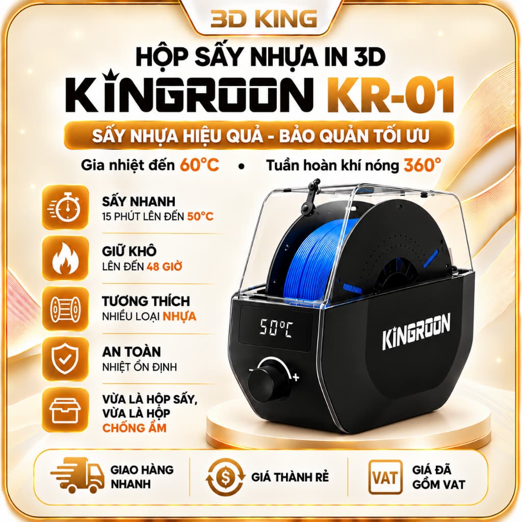 HỘP SẤY NHỰA IN 3D KINGROON KR-01 – SẤY TỐI ĐA 60°C, HẸN GIỜ 48H, VỪA SẤY VỪA IN