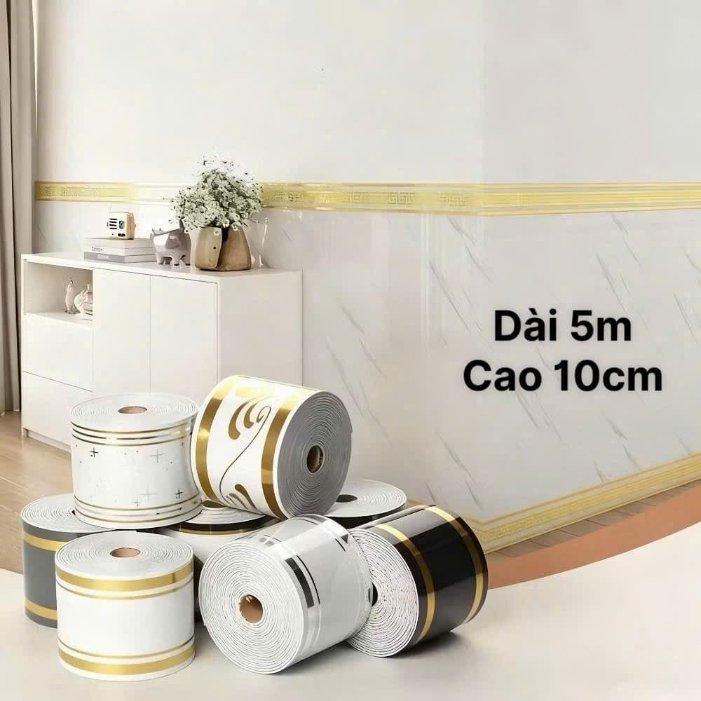 Cuộn Phào Xốp PVC ( 5met x10cm) có sẵn keo, trang trí chân tường, phào trần, chống thấm nước