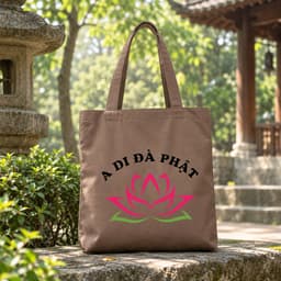 Túi tote canvas vải nâu hoa sen A Di Đà Phật túi đi chùa túi làm quà size to đựng vừa A4 tsn1000 2