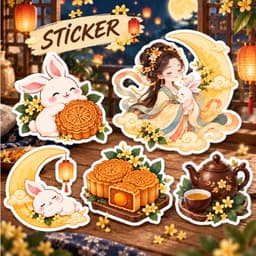 Sticker Trung Thu Cute Tem Dán Trung Thu Chị Hằng Thỏ Ngọc Lồng Đèn Mặt Trăng Bánh Trung Thu Trang Trí Laptop Sổ Tay 5