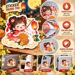 Sticker Trung Thu Cute Tem Dán Trung Thu Chị Hằng Thỏ Ngọc Lồng Đèn Mặt Trăng Bánh Trung Thu Trang Trí Laptop Sổ Tay 4