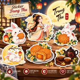 Sticker Trung Thu Cute Tem Dán Trung Thu Chị Hằng Thỏ Ngọc Lồng Đèn Mặt Trăng Bánh Trung Thu Trang Trí Laptop Sổ Tay 7