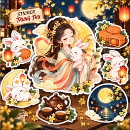 Sticker Trung Thu Cute Tem Dán Trung Thu Chị Hằng Thỏ Ngọc Lồng Đèn Mặt Trăng Bánh Trung Thu Trang Trí Laptop Sổ Tay 1