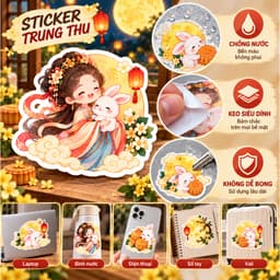 Sticker Trung Thu Cute Tem Dán Trung Thu Chị Hằng Thỏ Ngọc Lồng Đèn Mặt Trăng Bánh Trung Thu Trang Trí Laptop Sổ Tay 2
