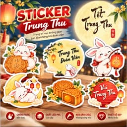 Sticker Trung Thu Cute Tem Dán Trung Thu Chị Hằng Thỏ Ngọc Lồng Đèn Mặt Trăng Bánh Trung Thu Trang Trí Laptop Sổ Tay 6