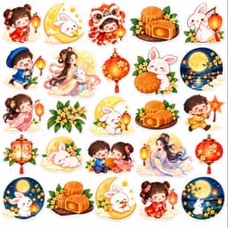 Sticker Trung Thu Cute Tem Dán Trung Thu Chị Hằng Thỏ Ngọc Lồng Đèn Mặt Trăng Bánh Trung Thu Trang Trí Laptop Sổ Tay 3